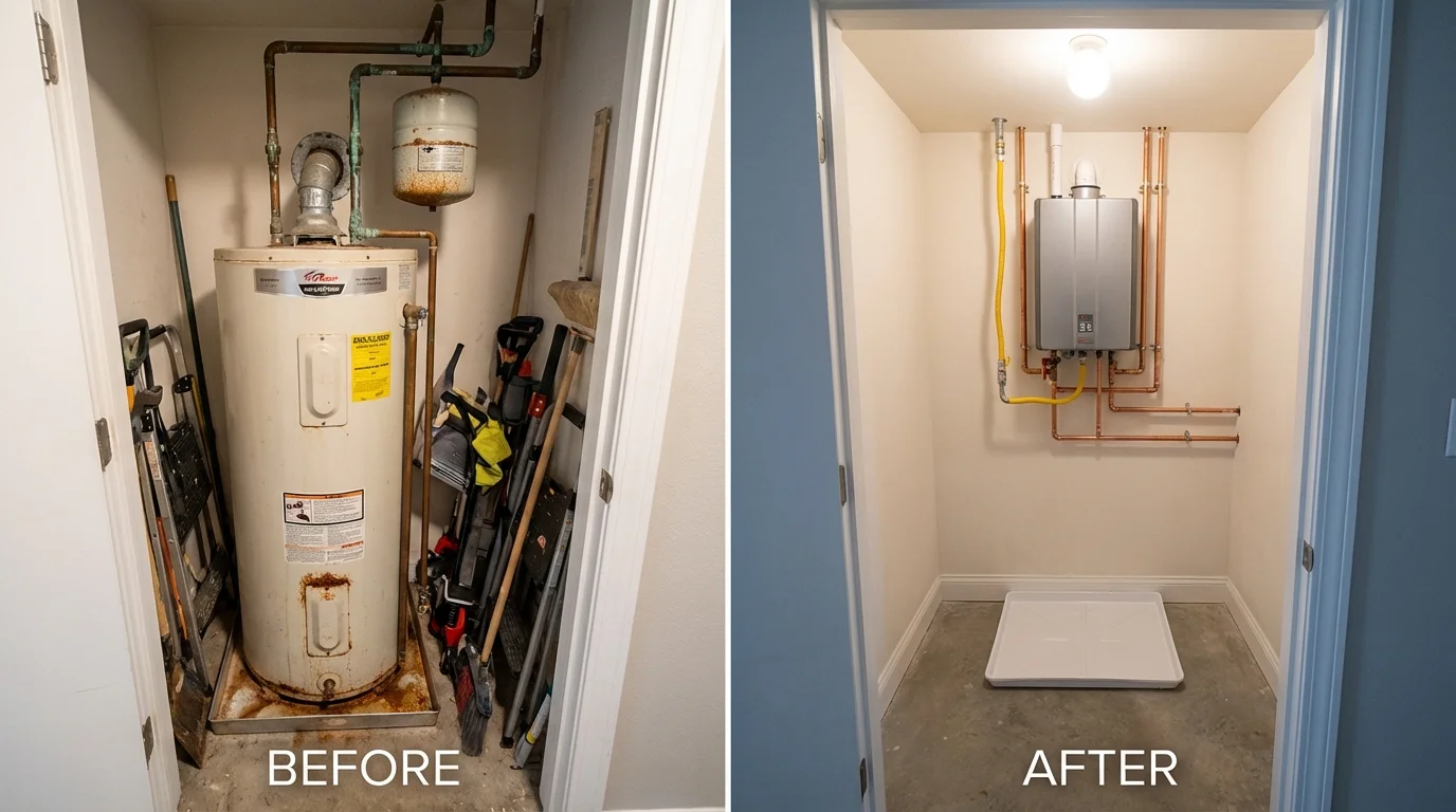 Tank water heater versus wall-mounted tankless unit comparison for Perry Hall, MD homeowners